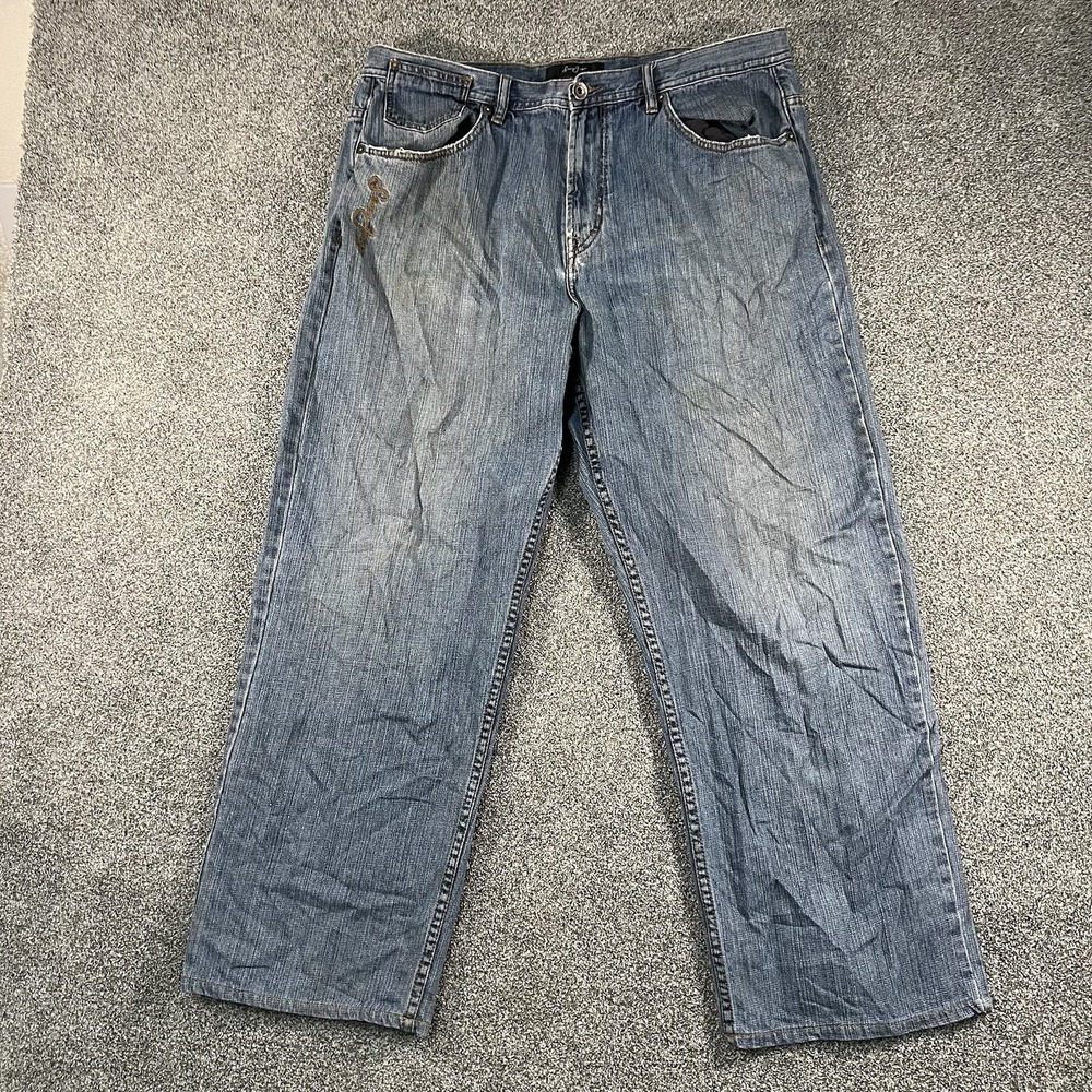 Sean John Mens 38 Jeans Blue Denim Relaxed Baggy Hip Hop Embroidered Y2K